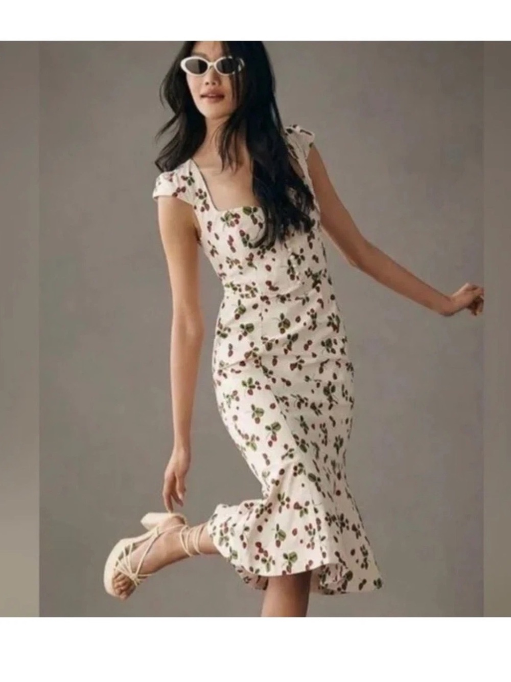 NWT Anthropologie Maeve Cecily Fit & Flare dress Strawberry Print Retro S Petite